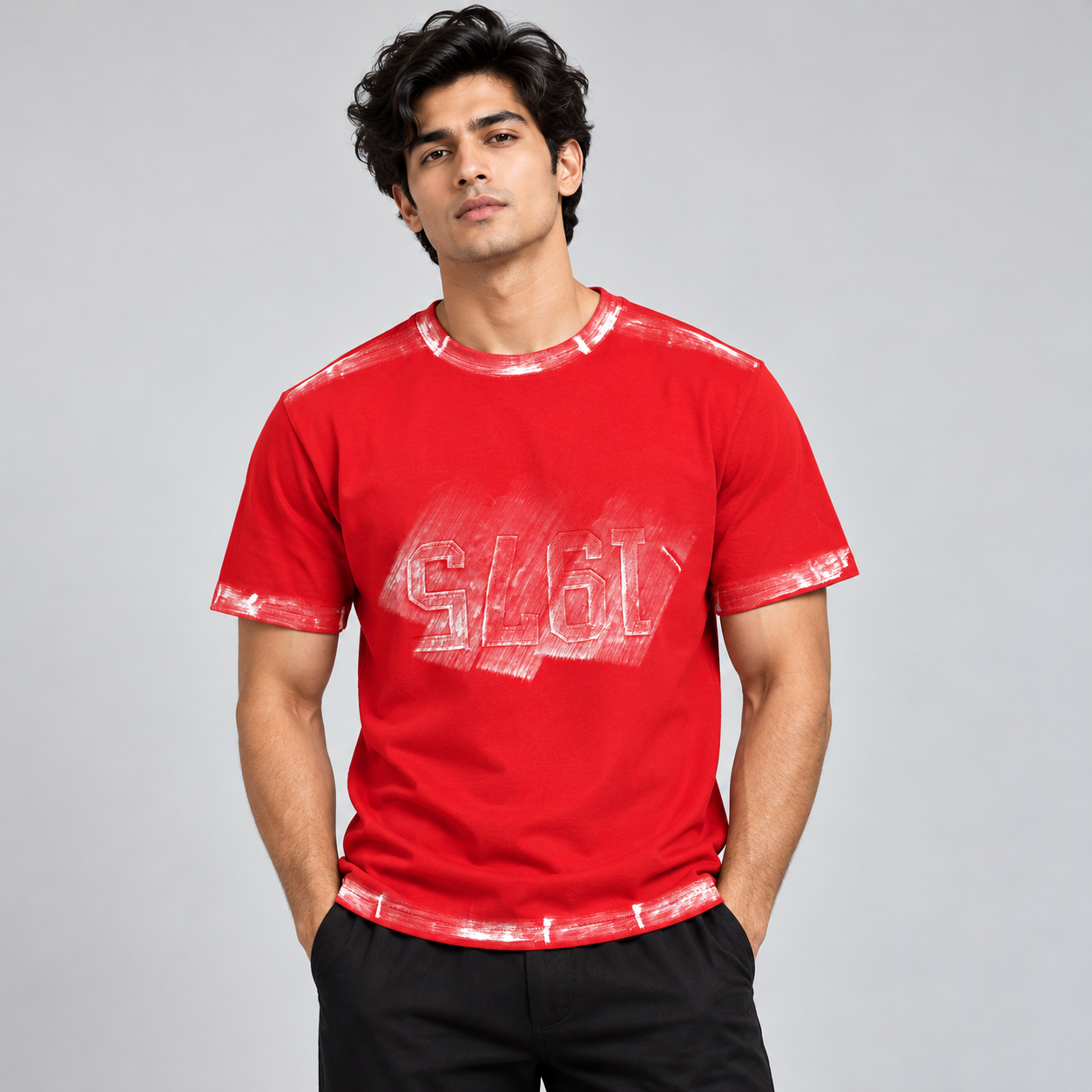 Goofups Distressed Paint-Edge T-Shirt for Men - Red