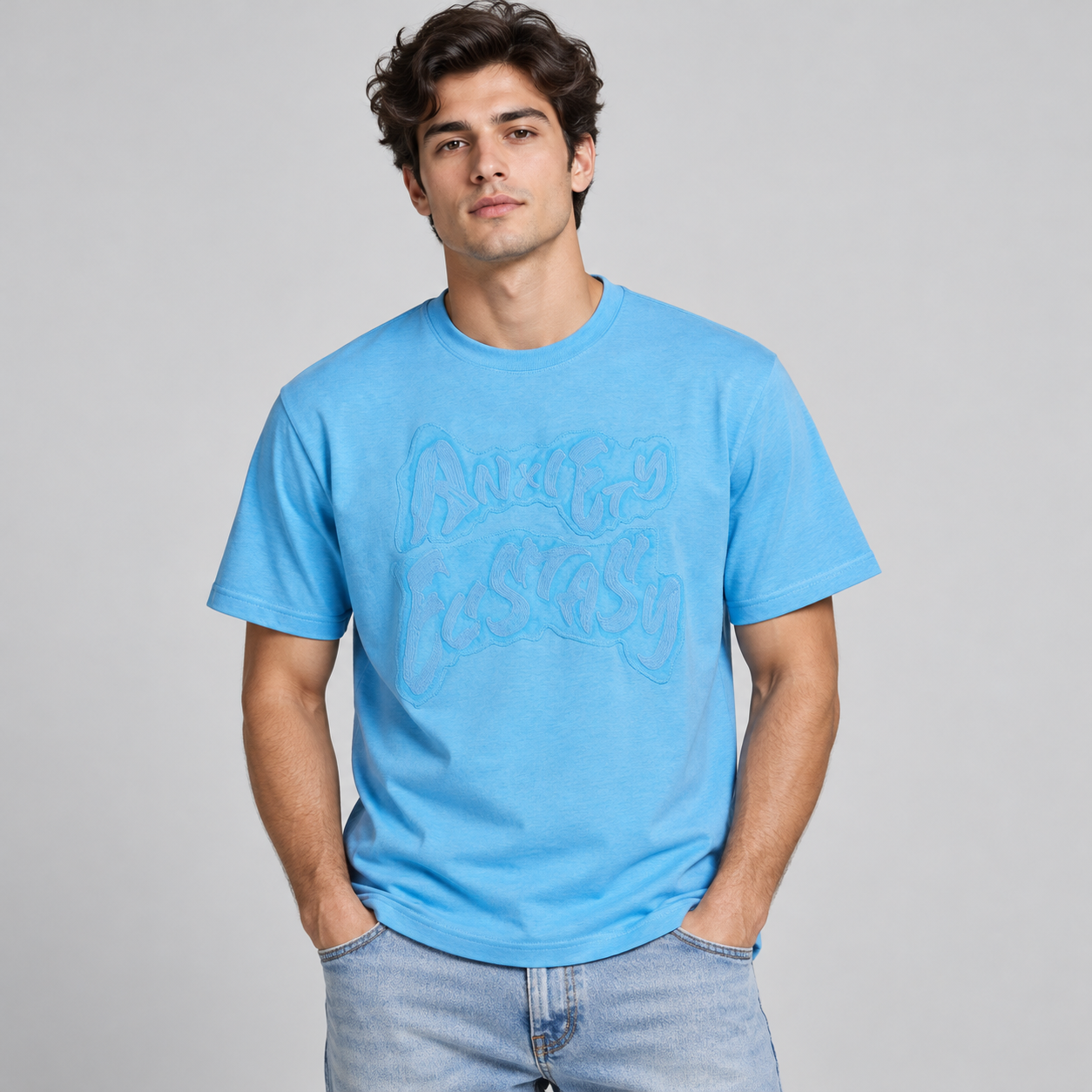 Goofups Tonal Graffiti Print T-Shirt for Men - Sky Blue