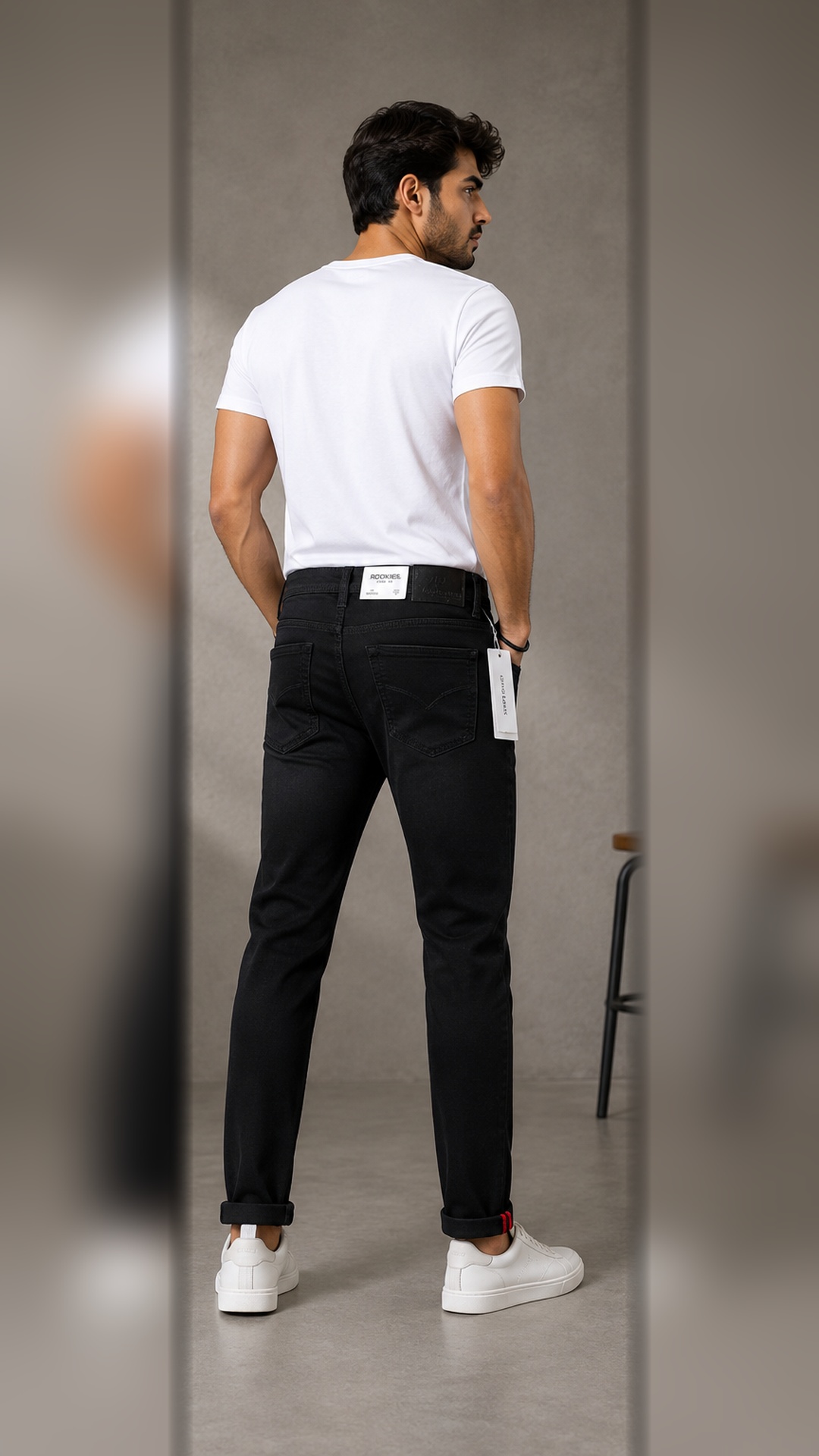 Beauty Art Men's Slim Fit Black Denim Jeans - Stretchable Casual Jeans with Roll-Up Hem