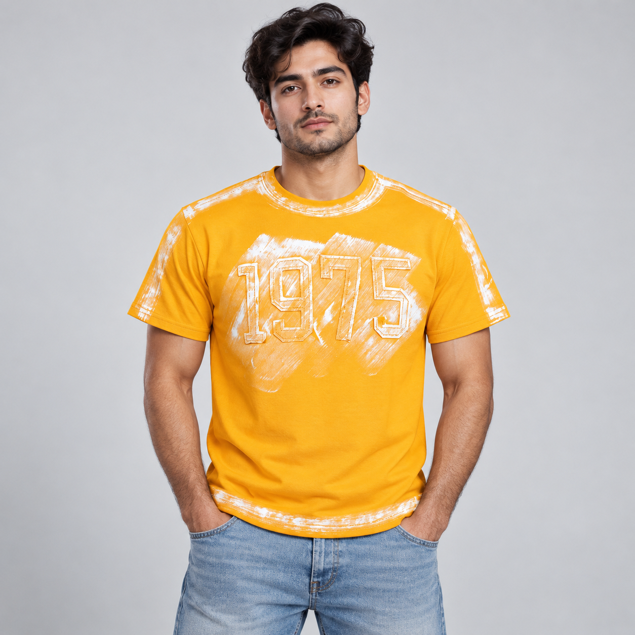 Goofups 1975 Distressed Print T-Shirt for Men - Mustard Yellow