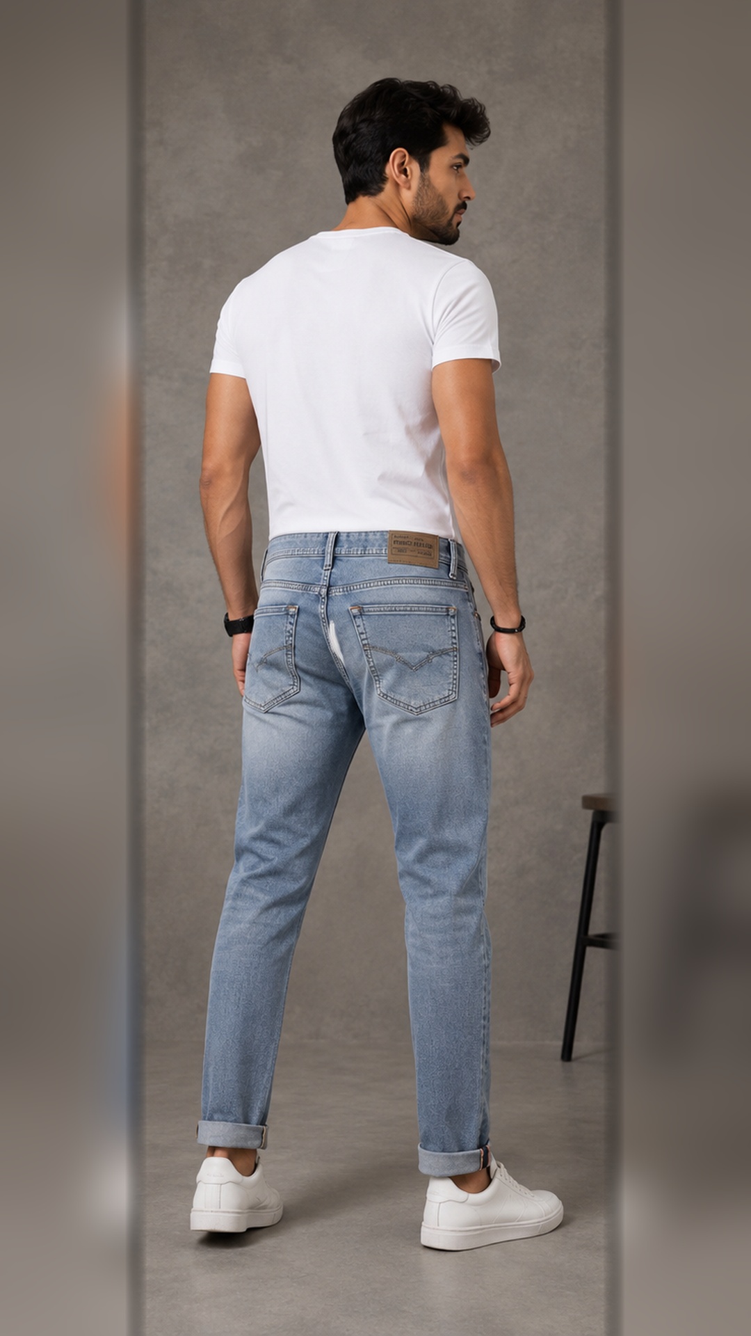 Beauty Art Men's Slim Fit Light Blue Denim Jeans - Casual Jeans with Roll-Up Hem