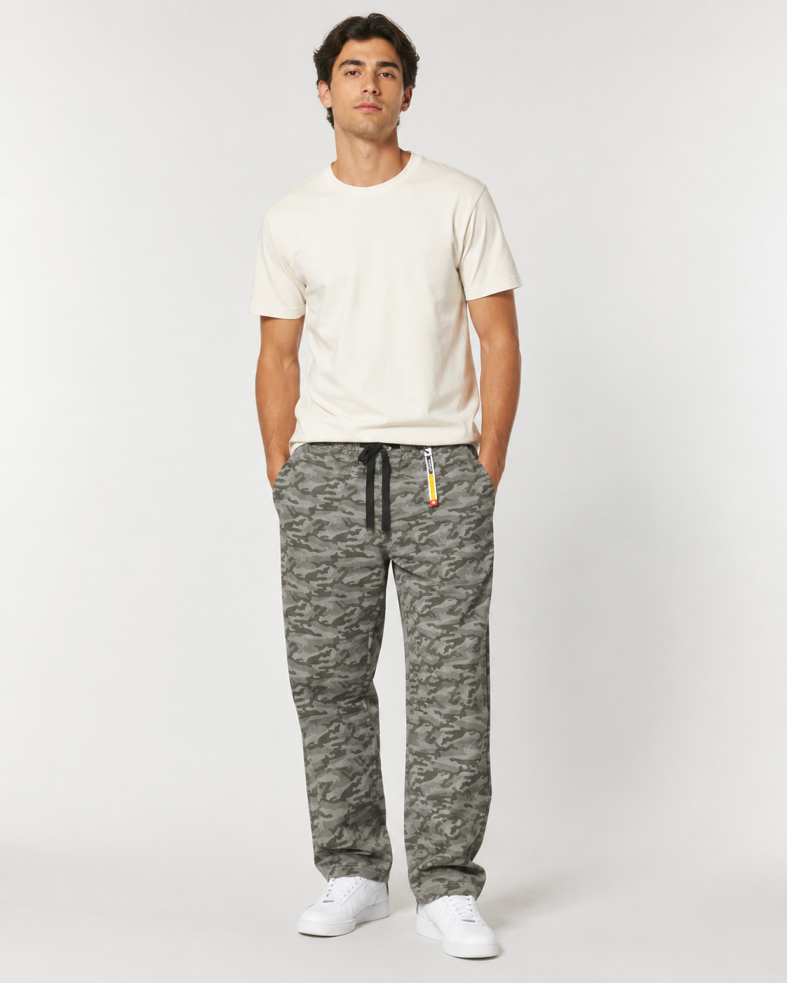 Men's Grey Camo Relaxed-Fit Pants | Drawstring Utility Trousers