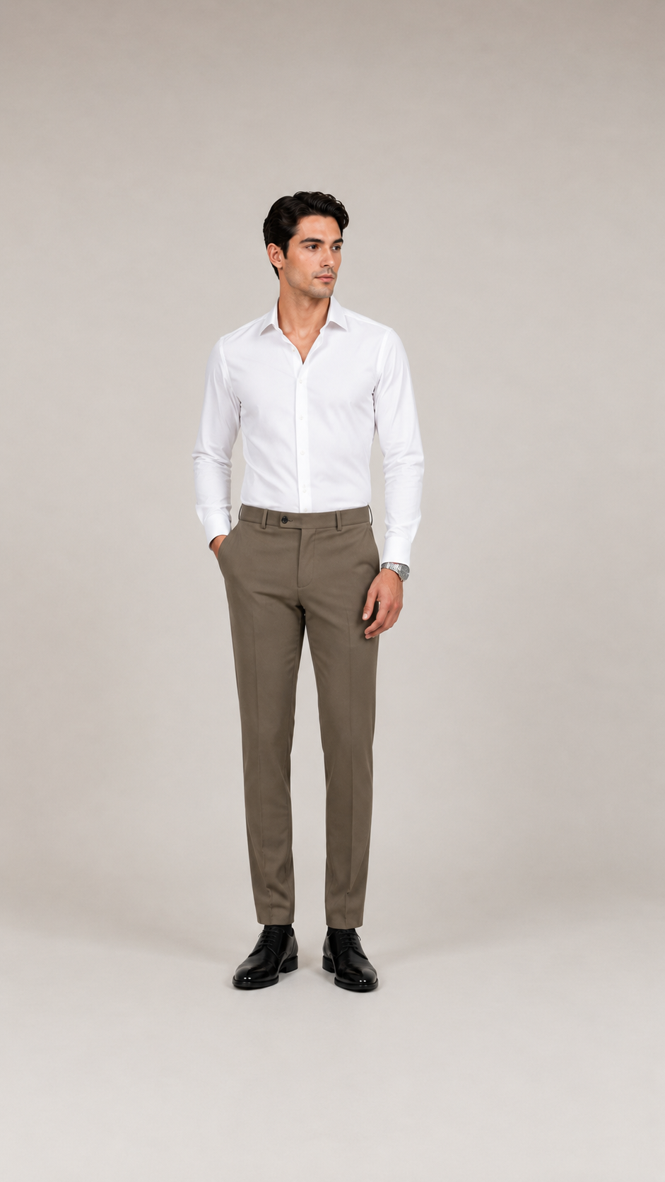 Men's Taupe Slim-Fit Formal Trousers | Tailored Dress Pants
