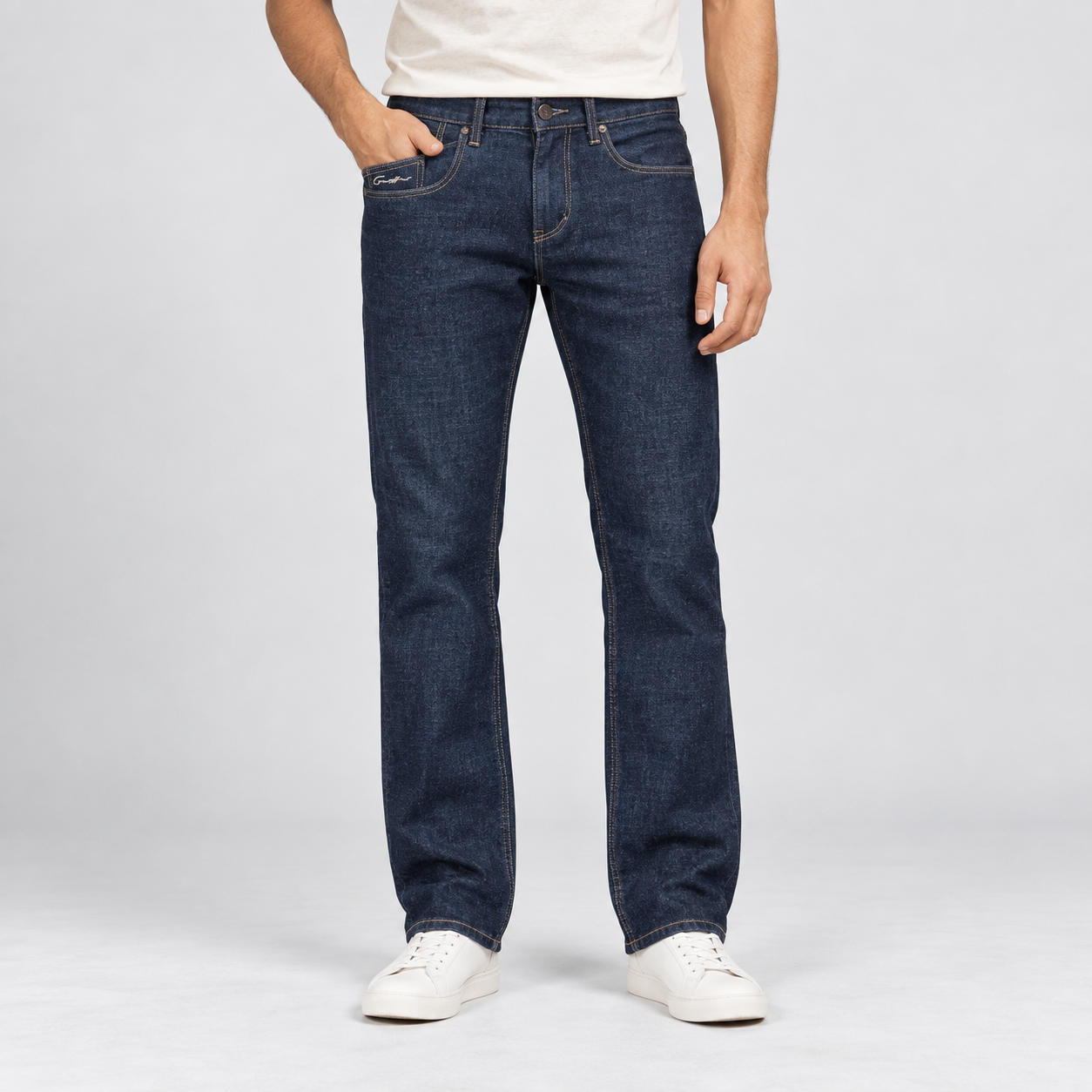 Gesture Men's Dark Indigo Dark Wash Straight Fit Denim Jeans | Smart Casual Wear