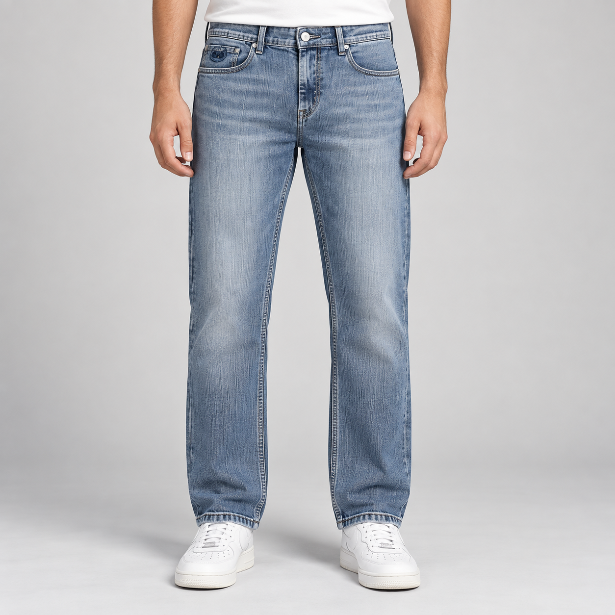 Gesture Men's Light Blue Wash Faded Straight Fit Denim Jeans | Easy Weekend Wear