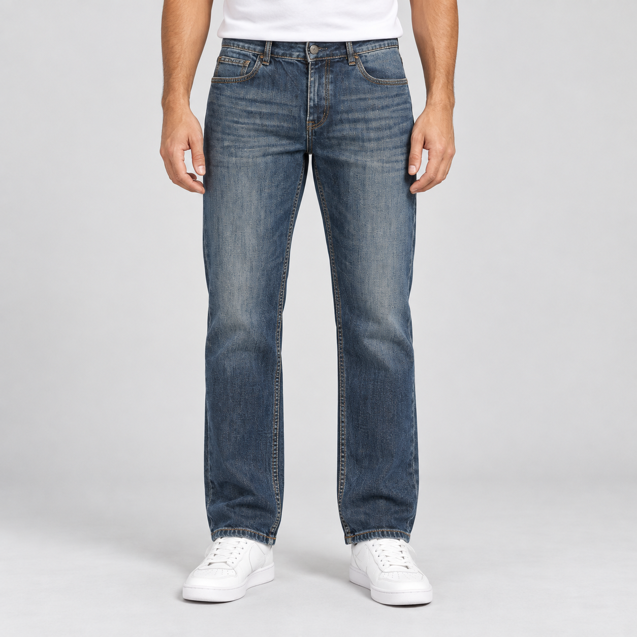 Gesture Men's Dark Blue Wash Relaxed Straight Fit Denim Jeans | Versatile Daily Wear