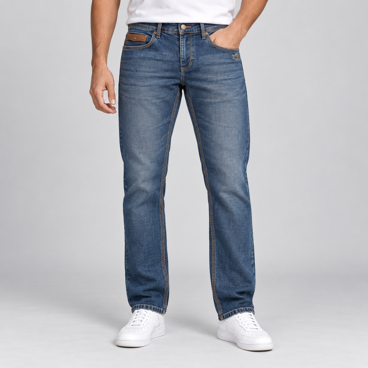 Gesture Men's Mid Blue Wash Relaxed Straight Fit Denim Jeans | Everyday Casual Wear