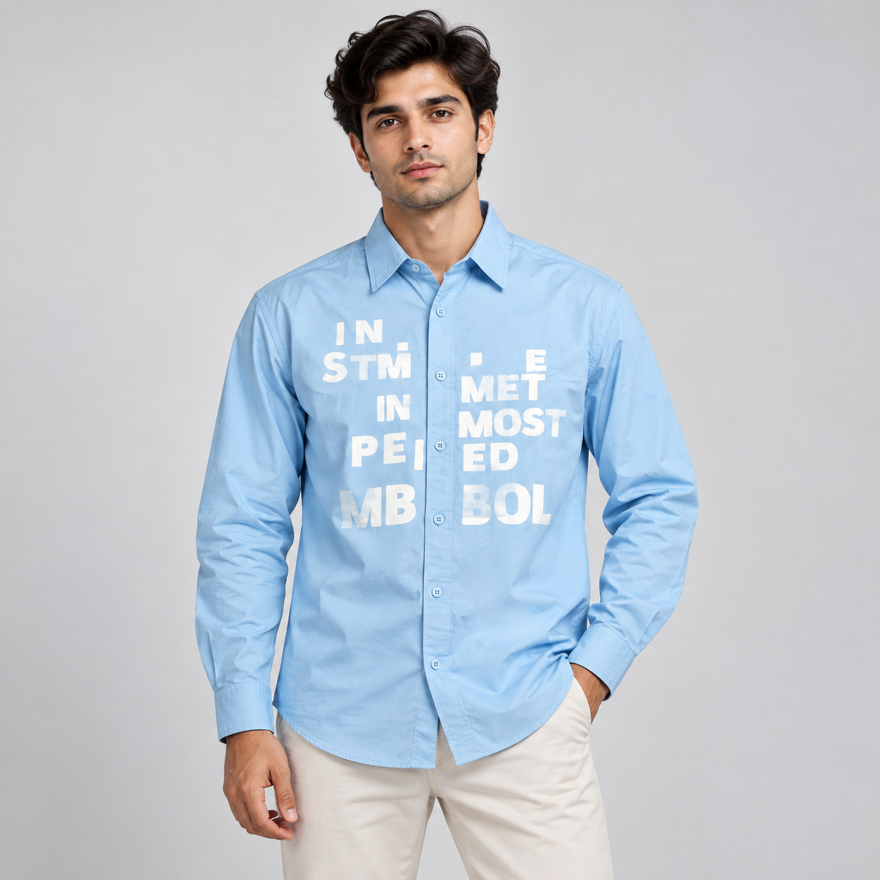 I Real Men's Sky Blue Typography Casual Shirt | Modern Everyday Wear