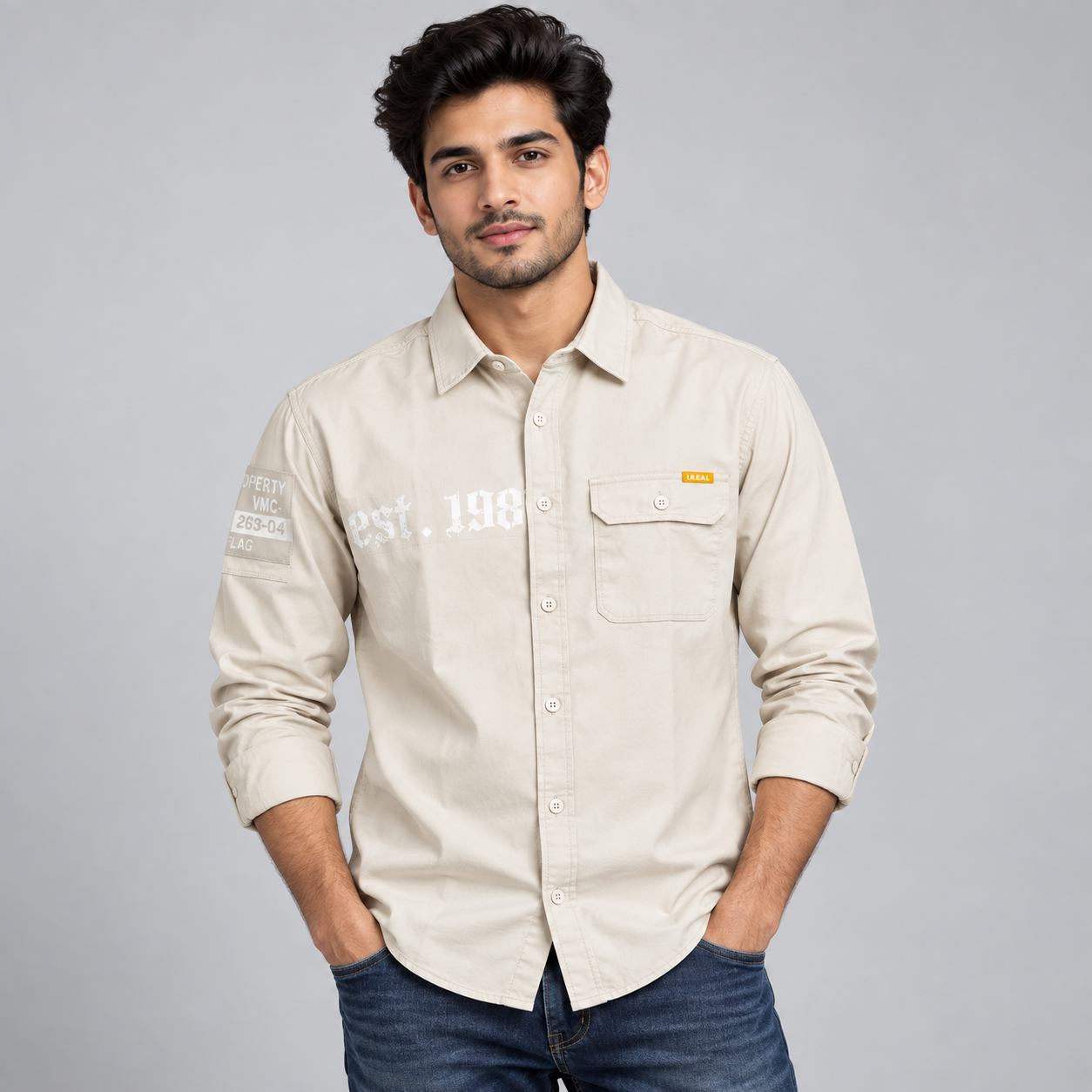 I Real Men's Off White Printed Casual Shirt | Easy Weekend Wear