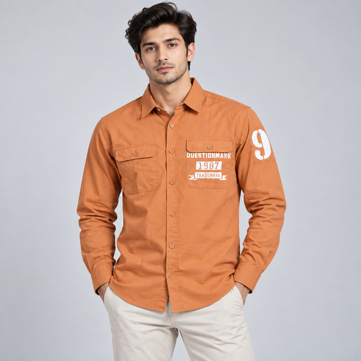 I Real Men's Rust Orange Graphic Utility Casual Shirt | Statement Streetwear